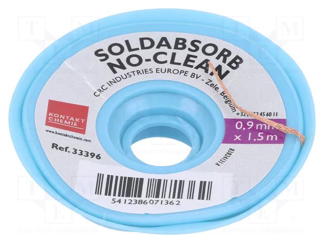 Tape: desoldering; halide-free,rosin; W: 0.9mm; L: 1.5m KONTAKT CHEMIE SOLDABSORB09X15/1