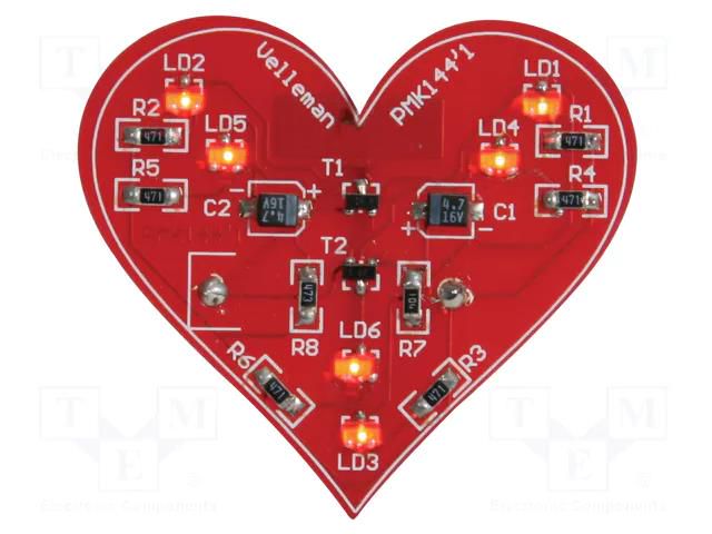 Flashing heart; visual effects; No.of diodes: 6; red; WHADDA VELLEMAN VEL-WSSA144