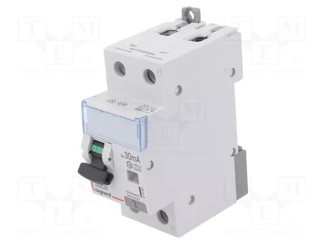 RCBO breaker; Inom: 25A; Ires: 30mA; Max surge current: 250A; IP20 LEGRAND 411063