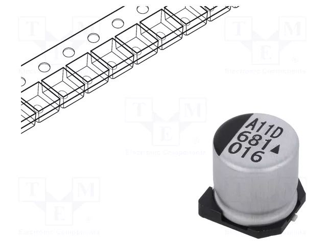Capacitor: electrolytic; SMD; 680uF; 16VDC; Ø10x10mm; 5000h; AEA KYOCERA AVX AEA1010681M016R