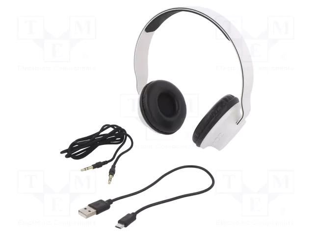 Wireless headphones with microphone; white; 20÷22000Hz; 10m; 32Ω QOLTEC QOLTEC-50847