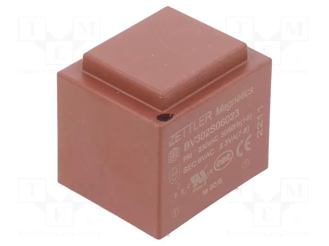 Transformer: encapsulated; 2.3VA; 230VAC; 6V; 383mA; PCB ZETTLER BV302S06023
