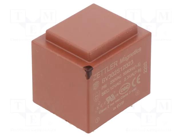 Transformer: encapsulated; 2.3VA; 230VAC; 12V; 192mA; PCB ZETTLER BV302S12023
