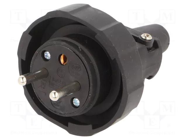 Connector: AC supply; male; plug; 2P+PE; 250VAC; 16A; black; PIN: 3 PAWBOL PD.3148