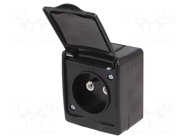 Connector: AC supply; socket; 2P+PE; 250VAC; 16A; black; wall mount PAWBOL PD.3710CG/1