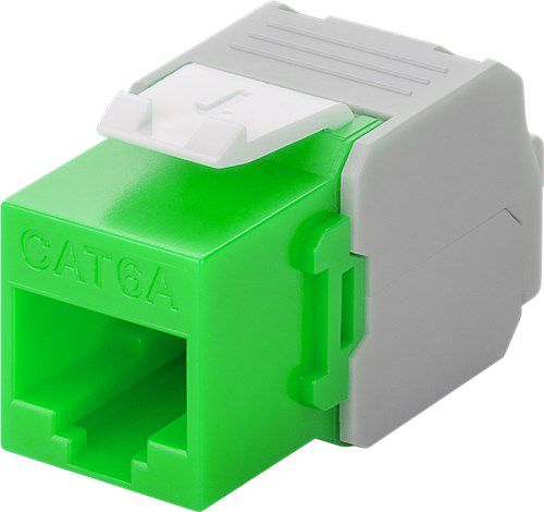 Keystone Module RJ45 CAT 6A, UTP, green - 16.5 mm wide, crocodile type, terminal strip for tool-free IDC mounting 90687