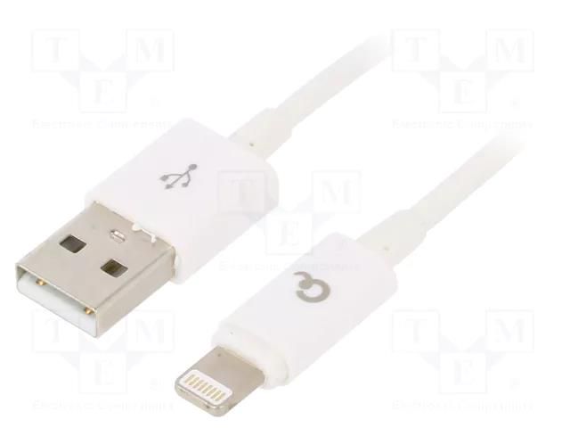 Cable; USB 2.0; Apple Lightning plug,USB A plug; gold-plated; 2m GEMBIRD CC-USB2P-AMLM-2M-W