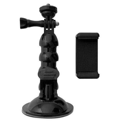 Suction Cup Holder for GoPro, DJI, Insta360, SJCam, Eken + Smartphone Adapter - Black, Hurtel 5907769340185 5907769340185