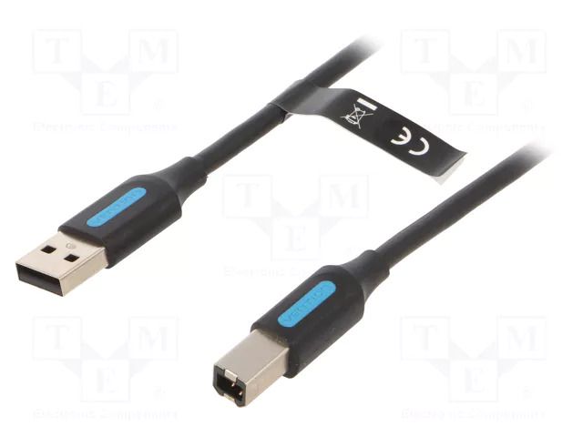Cable; USB 2.0; USB A plug,USB B plug; nickel plated; 2m; black VENTION COQBH