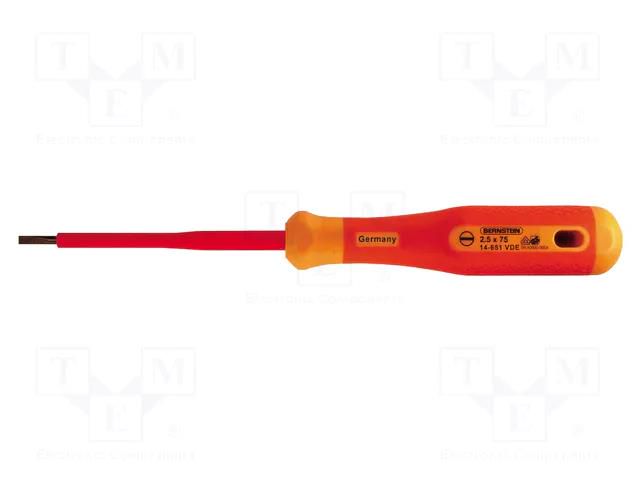 Screwdriver; insulated; slot; SL 2.5; Blade length: 75mm BERNSTEIN BRN-14-651-VDE