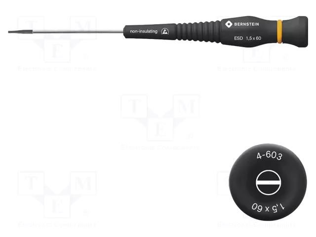 Screwdriver; precision; slot; 1.5x0.25mm; ESD; Blade length: 60mm BERNSTEIN BRN-4-603