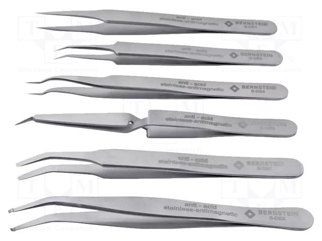 Tweezers-set; for precision works; 6pcs. BERNSTEIN BRN-5-050-ES