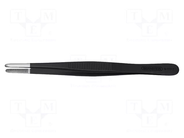 Tweezers; tips serrated; Blade tip shape: flat,rounded; ESD BERNSTEIN BRN-5-117-7-13