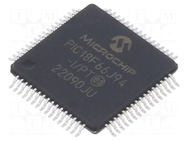 IC: PIC microcontroller; 64MHz; 2÷3.6VDC; SMD; TQFP64; PIC18 MICROCHIP TECHNOLOGY PIC18F66J94-I/PT