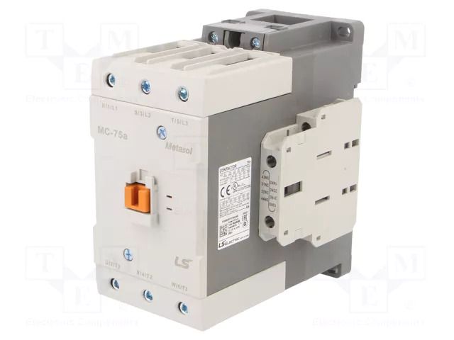 Contactor: 3-pole; NO x3; Auxiliary contacts: NO + NC; 110VAC; 75A LS ELECTRIC MC-75A-110VAC