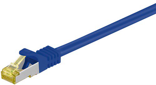 RJ45 Patch Cord CAT 6A S/FTP (PiMF), 500 MHz, with CAT 7 Raw Cable, blue, 20 m - LSZH halogen-free cable sheat, RJ45 plug (CAT6A), CU 91655