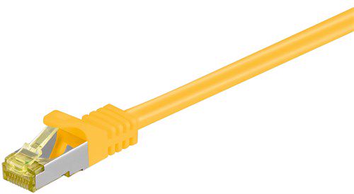 RJ45 Patch Cord CAT 6A S/FTP (PiMF), 500 MHz, with CAT 7 Raw Cable, yellow, 25 m - LSZH halogen-free cable sheat, RJ45 plug (CAT6A), CU 91665