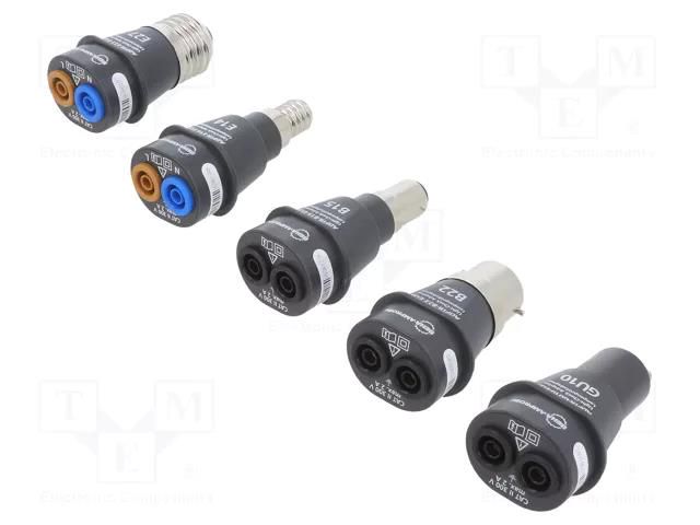 Adapter; adapter x5,case; 4mm; Cap: B15,B22,E14,E27,GU10 BEHA-AMPROBE ADPTR-KIT1-EUR