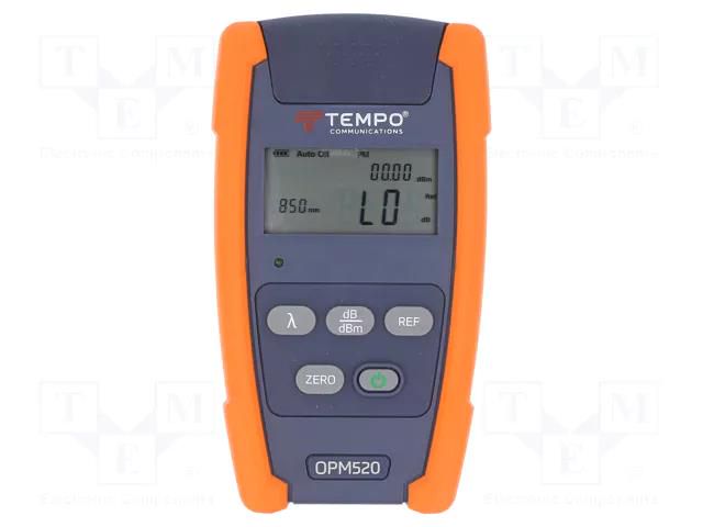 Meter: optical power; LCD; Range: -50÷.27dBm; Meas.accur: ±0.25 dB TEMPO OPM520