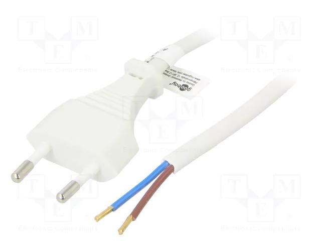 Cable; CEE 7/16 (C) plug,wires; PVC; 1.5m; white; 2.5A; 250V Goobay S6-2/07/1.5WH