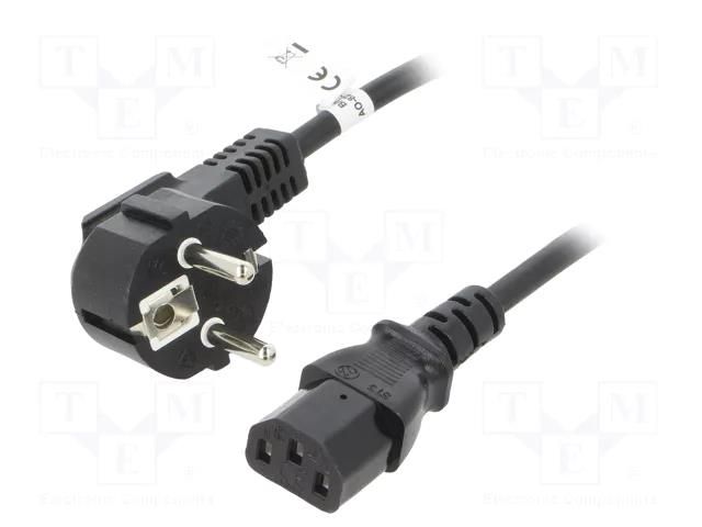 Cable; 3x1mm2; CEE 7/7 (E/F) plug angled,IEC C13 female; PVC GOOBAY SN326-3/10/2.5BK