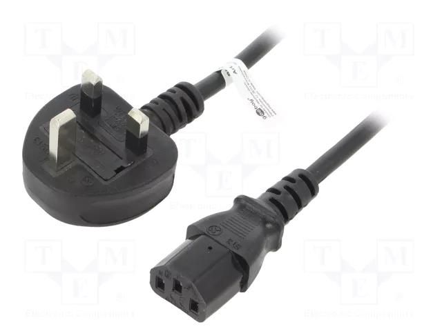 Cable; BS 1363 (G) plug,IEC C13 female; PVC; 1.8m; black; 5A; 250V Goobay SN40-3/10/1.8BK