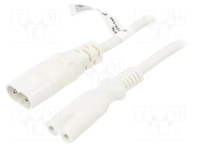 Cable; 2x0.75mm2; IEC C7 female,IEC C8 male; PVC; 2m; white; 2.5A GOOBAY SN44-2/07/2WH