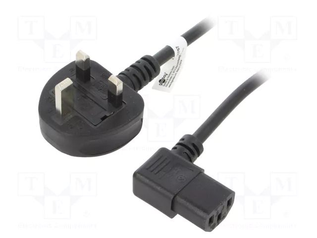 Cable; 3x1mm2; BS 1363 (G) plug,IEC C13 female angled right GOOBAY SN39-3/10/2BK