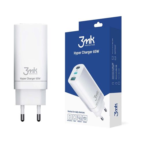 3MK HyperCharger 65W 2xUSB-C + 1xUSB-A charger GAN, PD + QC, 3mk Protection 5903108406147 5903108406147