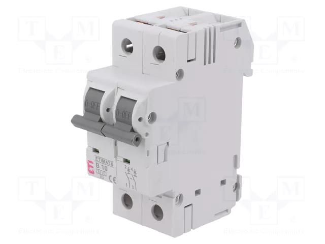 Circuit breaker; 230/400VAC; Inom: 10A; Poles: 2; Charact: B; 6kA ETI POLAM 002113514