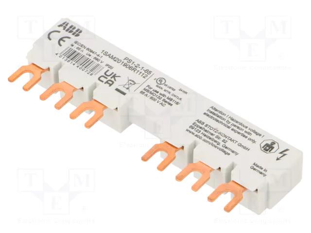 Busbar; 10mm2; Poles: 3; 690VAC; 250VDC; 6kV; Inom: 65A; fork ABB PS1-2-1-65