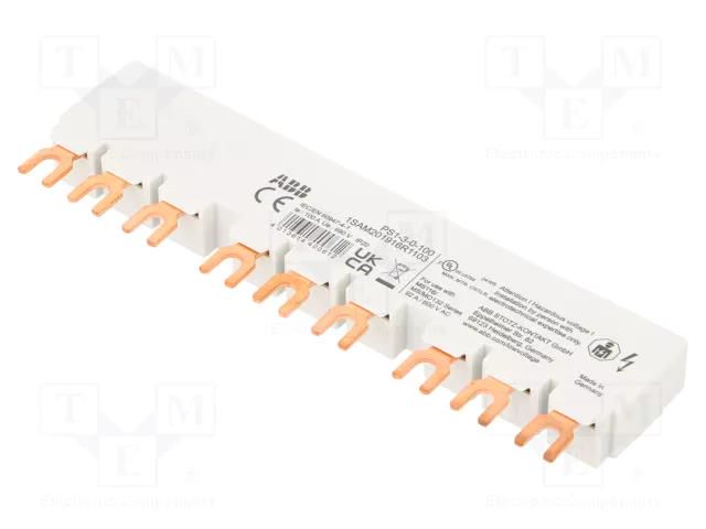 Busbar; 16mm2; Poles: 3; 690VAC; 250VDC; 6kV; Inom: 100A; fork ABB PS1-3-0-100