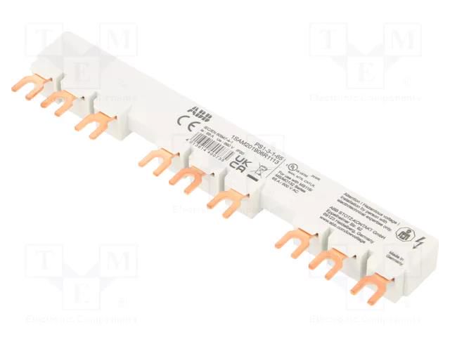 Busbar; 10mm2; Poles: 3; 690VAC; 250VDC; 6kV; Inom: 65A; fork ABB PS1-3-1-65