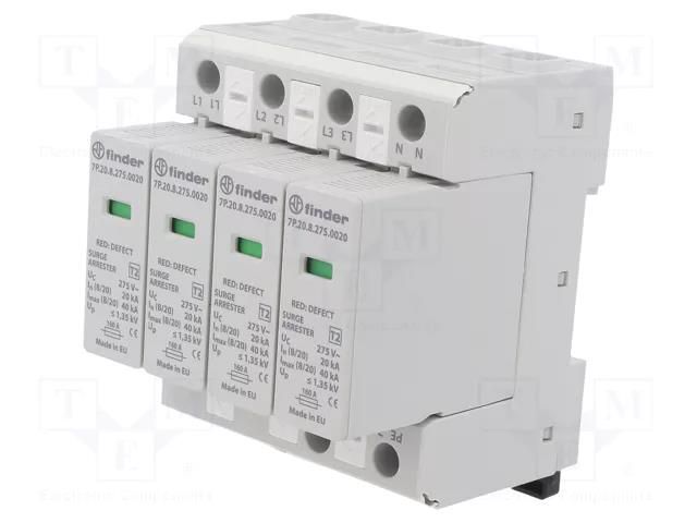 Surge arrester; Type 2; Poles: 3+N; 20kA; for DIN rail mounting FINDER 7P.25.8.275.0020