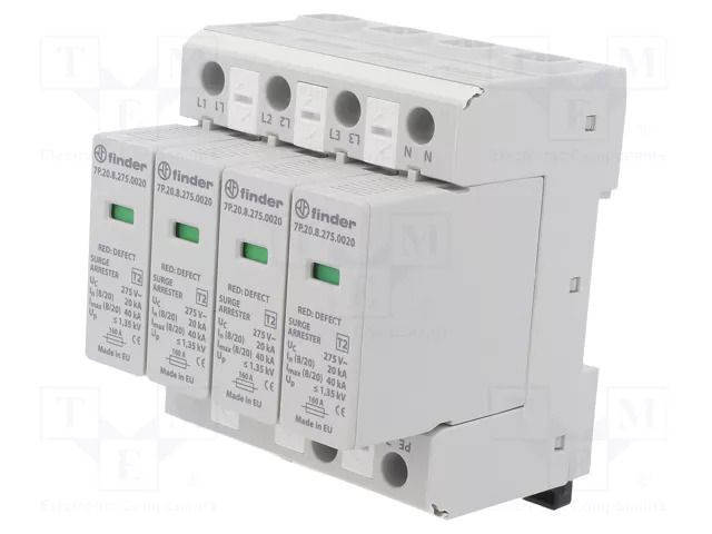Surge arrester; Type 2; Poles: 3+N; 20kA; for DIN rail mounting FINDER 7P.25.8.275.0020