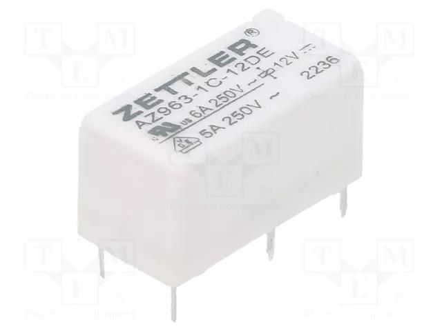 Relay: electromagnetic; SPDT; Ucoil: 12VDC; 6A; 6A/250VAC; 6A/30VDC ZETTLER AZ963-1C-12DE