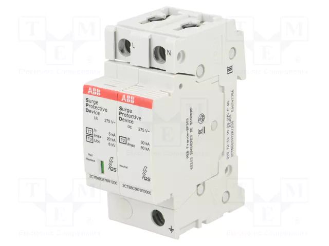 Surge arrester; Type 2+3; Poles: 1+N; In 8/20us: 20kA; -40÷80°C ABB 2CTB803972R1200