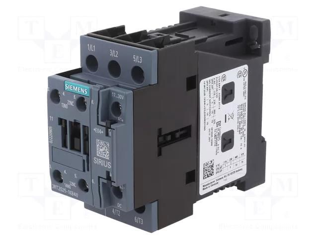 Contactor: 3-pole; NO x3; Auxiliary contacts: NO + NC; 24VDC; 17A SIEMENS 3RT2025-1KB40