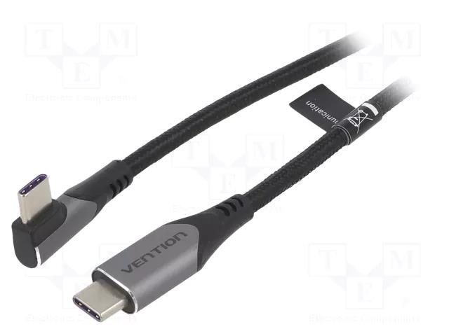 Cable; USB 2.0; USB C plug,USB C angled plug; 0.5m; black; 100W VENTION TAKHD