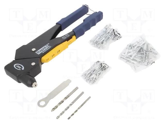 Kit: hand riveting press; for aluminium and steel snap rivets RAPID RAP-RP60-SET