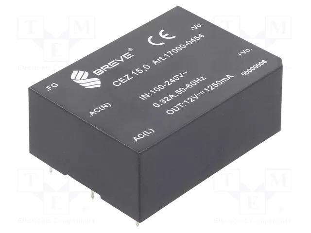 Converter: AC/DC; 15W; Uin: 85÷265VAC,120÷380VDC; Uout: 12VDC BREVE TUFVASSONS CEZ-15.0-230/12V