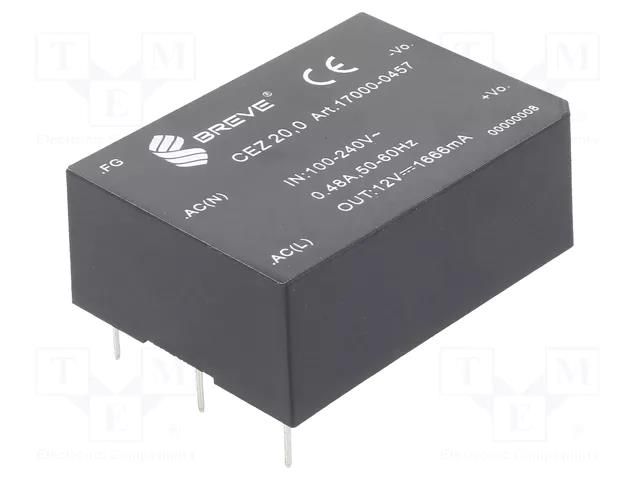 Converter: AC/DC; 20W; Uin: 85÷265VAC,120÷380VDC; Uout: 12VDC BREVE TUFVASSONS CEZ-20.0-230/12V