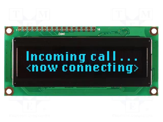 Display: OLED; alphanumeric; 16x2; Dim: 80x36x10mm; blue; PIN: 16 NEWHAVEN DISPLAY INTERNATIONAL NHD-0216KZW-AB5