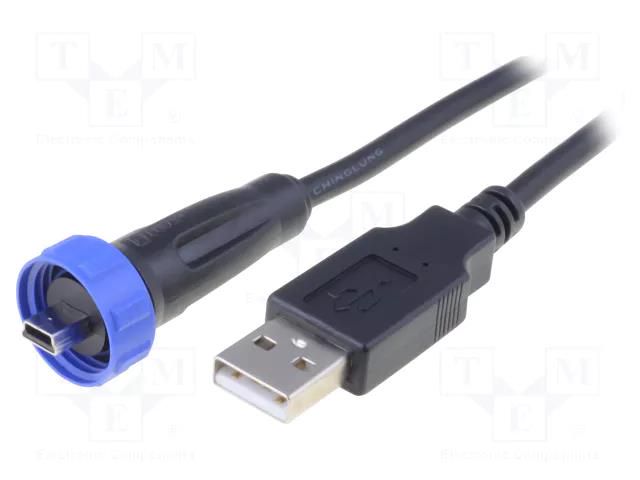 Cable; USB Buccaneer; USB A plug,USB B mini plug; 2m; IP68 BULGIN PX0441/2M00