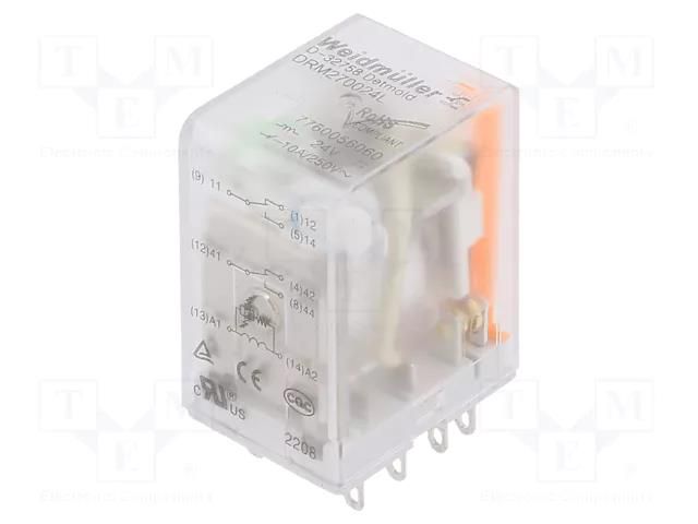 Relay: electromagnetic; DPDT; 24VDC; Icontacts max: 10A; socket WEIDMÜLLER DRM270024L