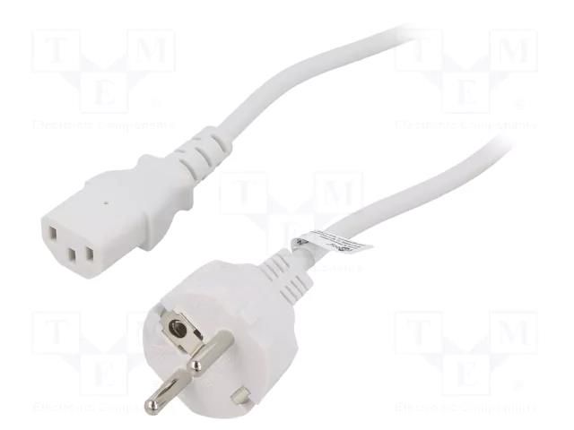 Cable; CEE 7/7 (E/F) plug,IEC C13 female; PVC; 2m; white; 10A Goobay SN316-3/07/2WH