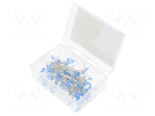 Kit: LED; THT; 3mm; 100pcs; blue; plastic box; 20mA; 30°; 2500mcd OPTOSUPPLY OKLEDT3100B5