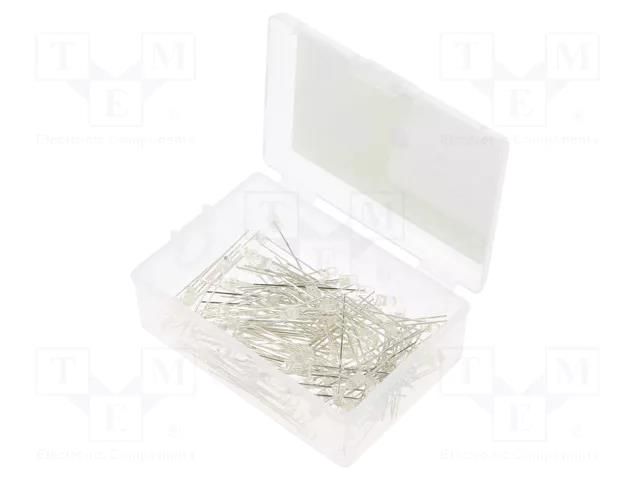 Kit: LED; THT; 3mm; 100pcs; white warm; plastic box; 20mA; 30° OPTOSUPPLY OKLEDT3100M3