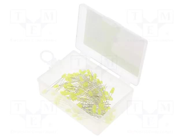 Kit: LED; THT; 3mm; 100pcs; yellow; plastic box; 20mA; 30°; 420mcd OPTOSUPPLY OKLEDT3100Y5