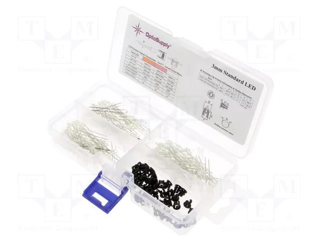 Kit: LED; THT; 3mm; 170pcs; white warm,natural white,white cold OPTOSUPPLY OKLEDT31203A